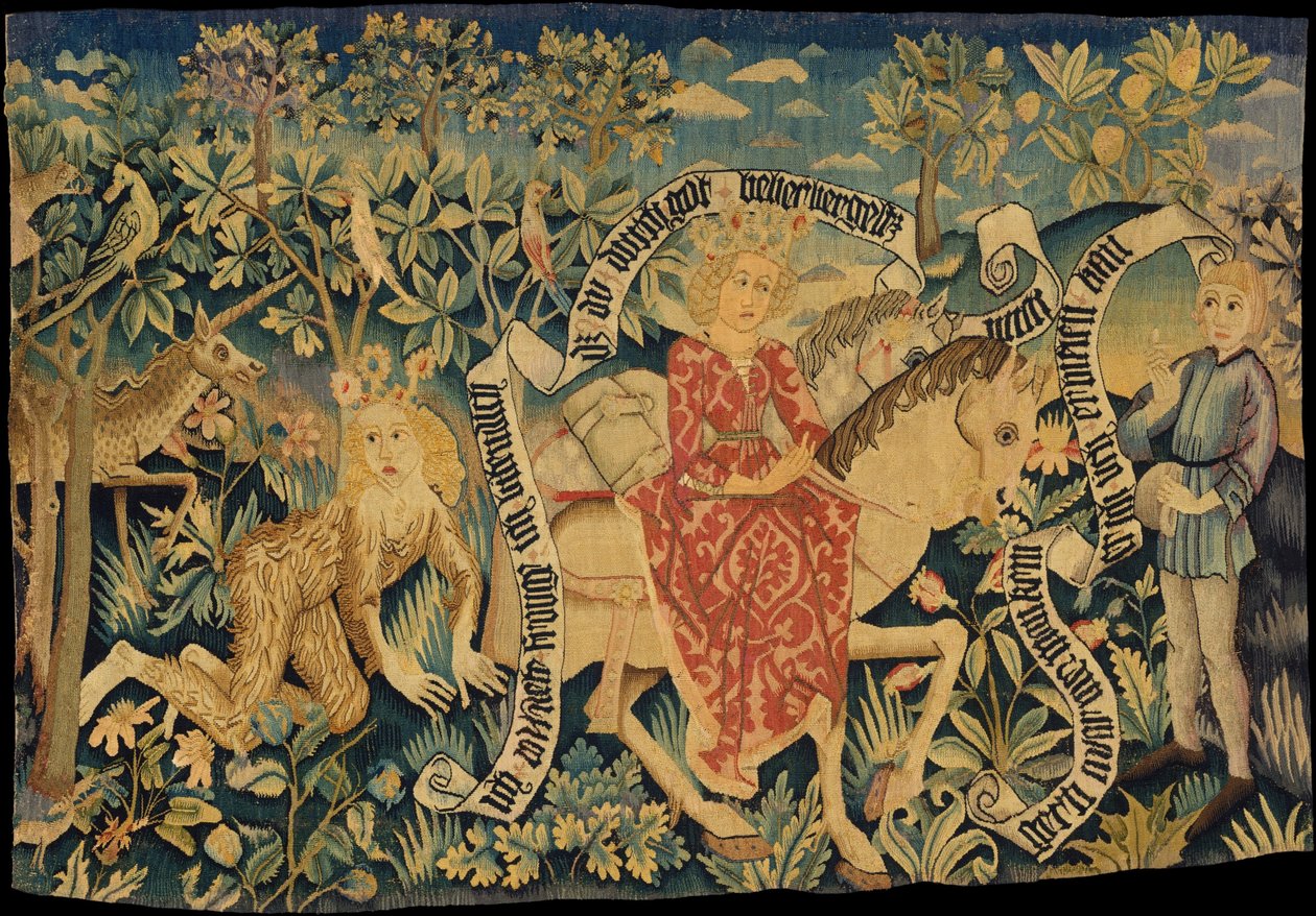 Arazzo di lino che mostra due scene da Der Busant, un poema medievale da Unbekannt Unbekannt
