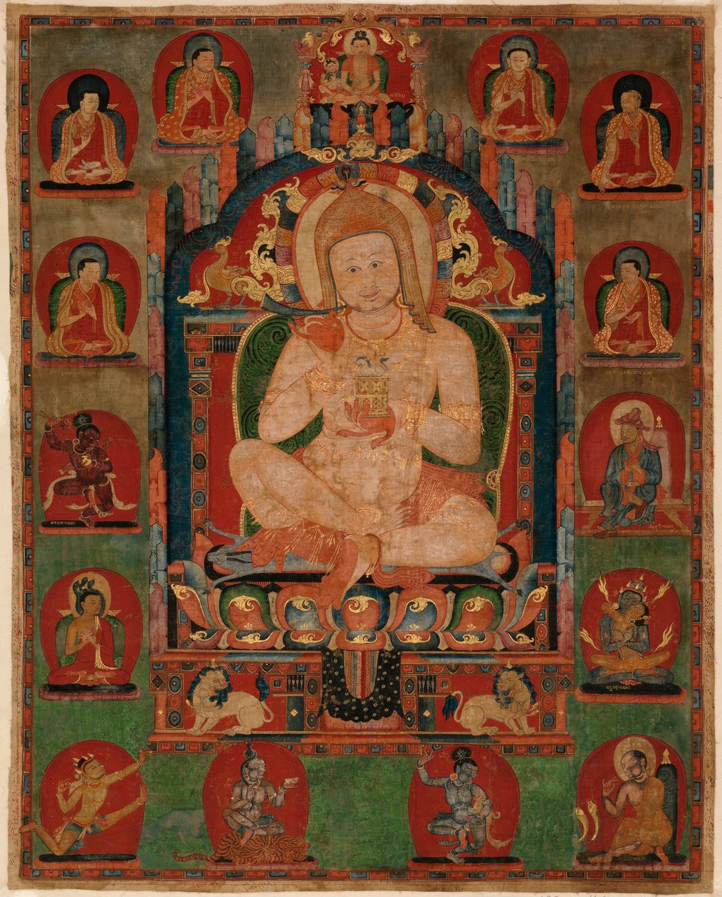 Ritratto di Jnanatapa circondato da lama e mahasiddha da Unbekannt Unbekannt