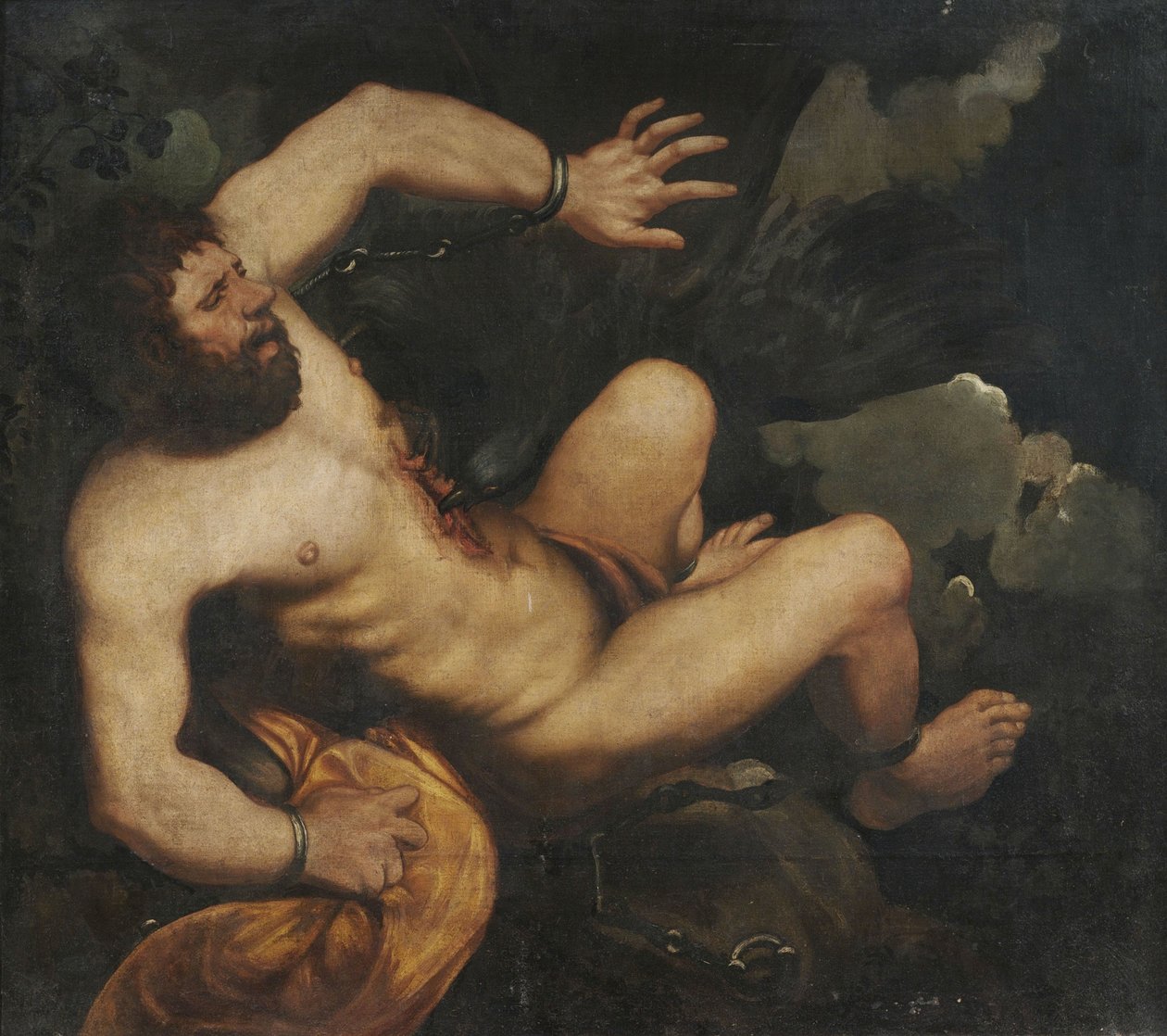 Prometeo incatenato alla roccia con l