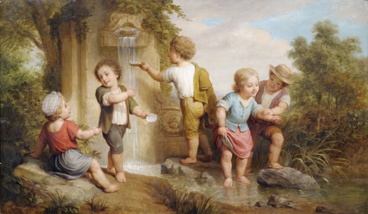 Bambini che giocano a una fonte da Unbekannt Unbekannt