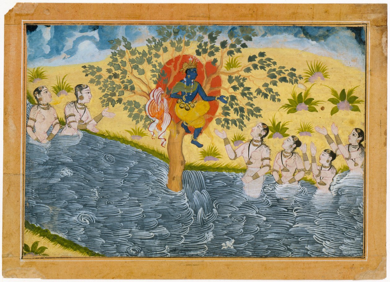 Le Gopi implorano Krishna di restituire i loro vestiti. Foglio da una serie del Bhagavata Purana (Antiche storie del Signore Vishnu) da Unbekannt Unbekannt