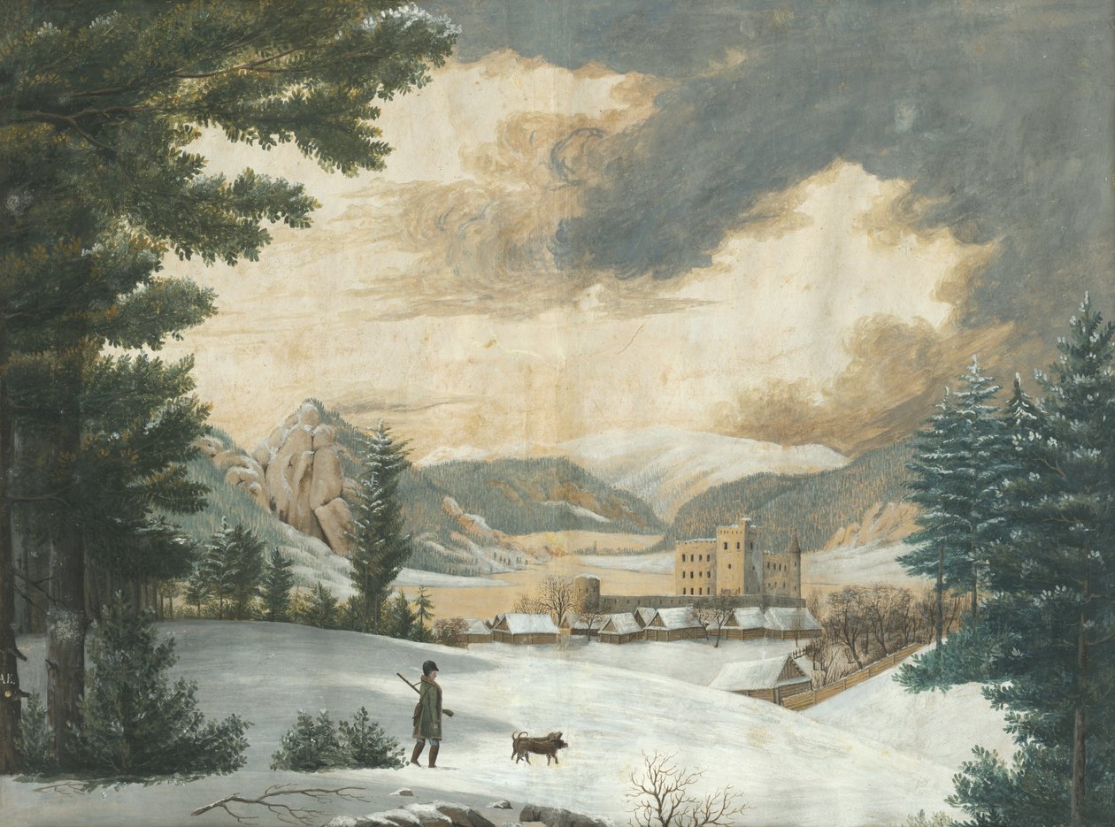 Paesaggio invernale con cacciatore da Unbekannt Unbekannt