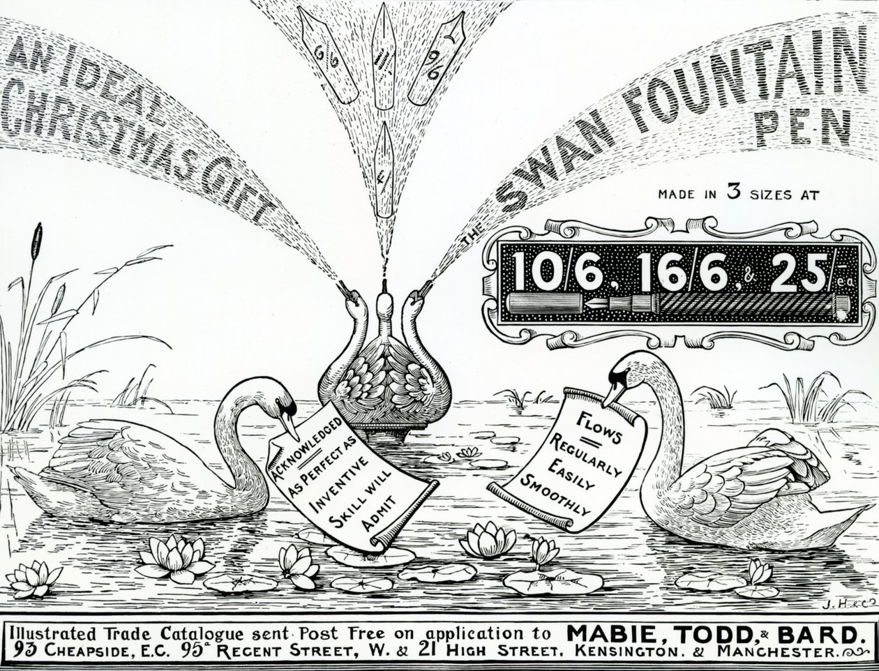 Pubblicità per penne stilografiche Swan, da un catalogo commerciale illustrato, c.1900-10 da Unbekannt Unbekannt