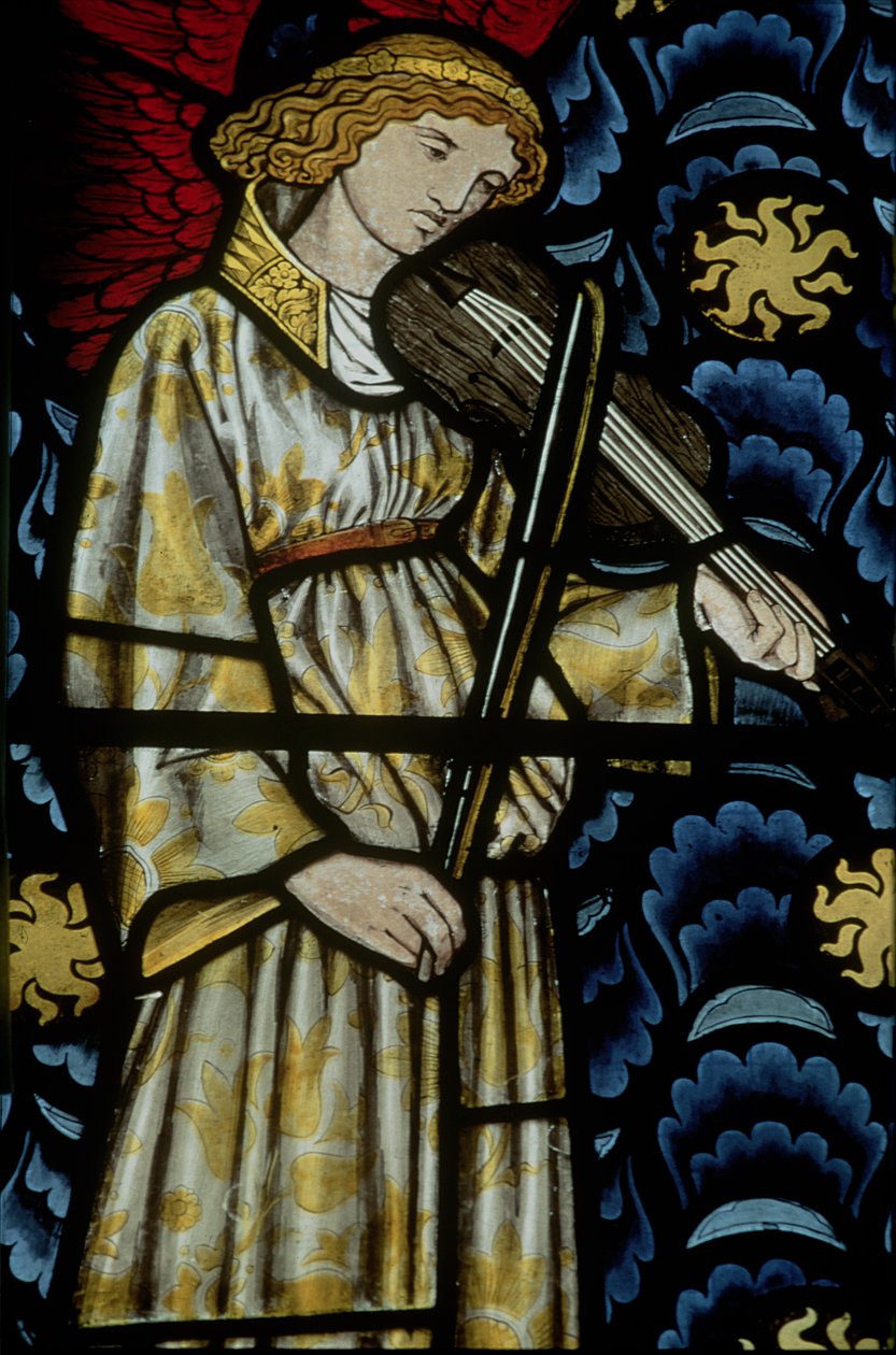 Angelo con violino, vetrata progettata da William Morris (1834-96), 1869 da Unbekannt Unbekannt