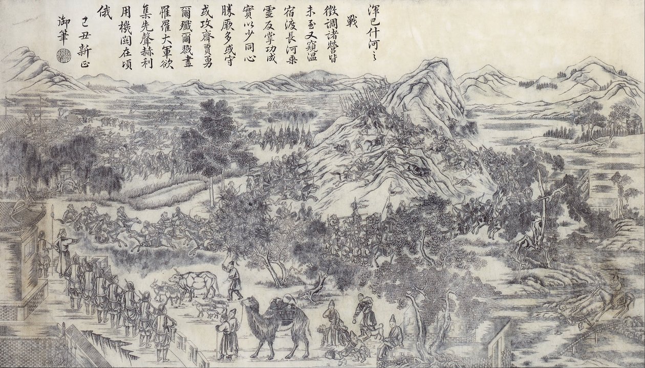 Battaglia al fiume Honbasi - Campagna del 1828 - 2 della serie del Turkestan orientale da Unbekannt Unbekannt