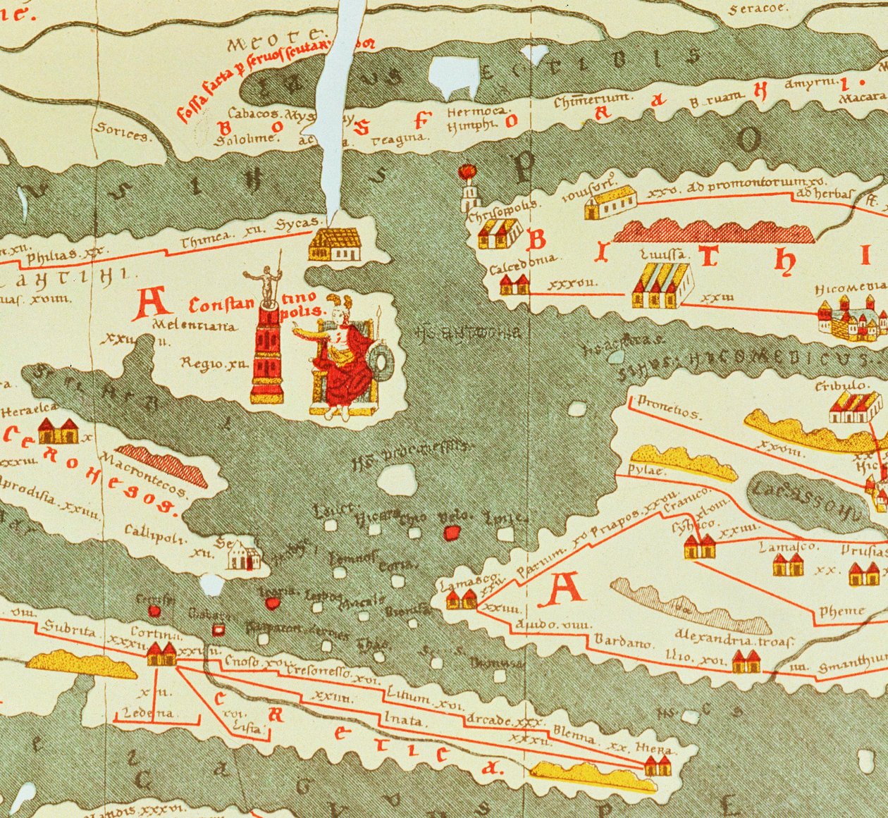 Dettaglio di Costantinopoli dalla copia della mappa di Peutinger da Unbekannt Unbekannt