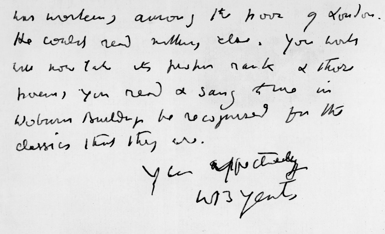 Estratto da una lettera scritta da W. B. Yeats (1865-1939) da Unbekannt Unbekannt