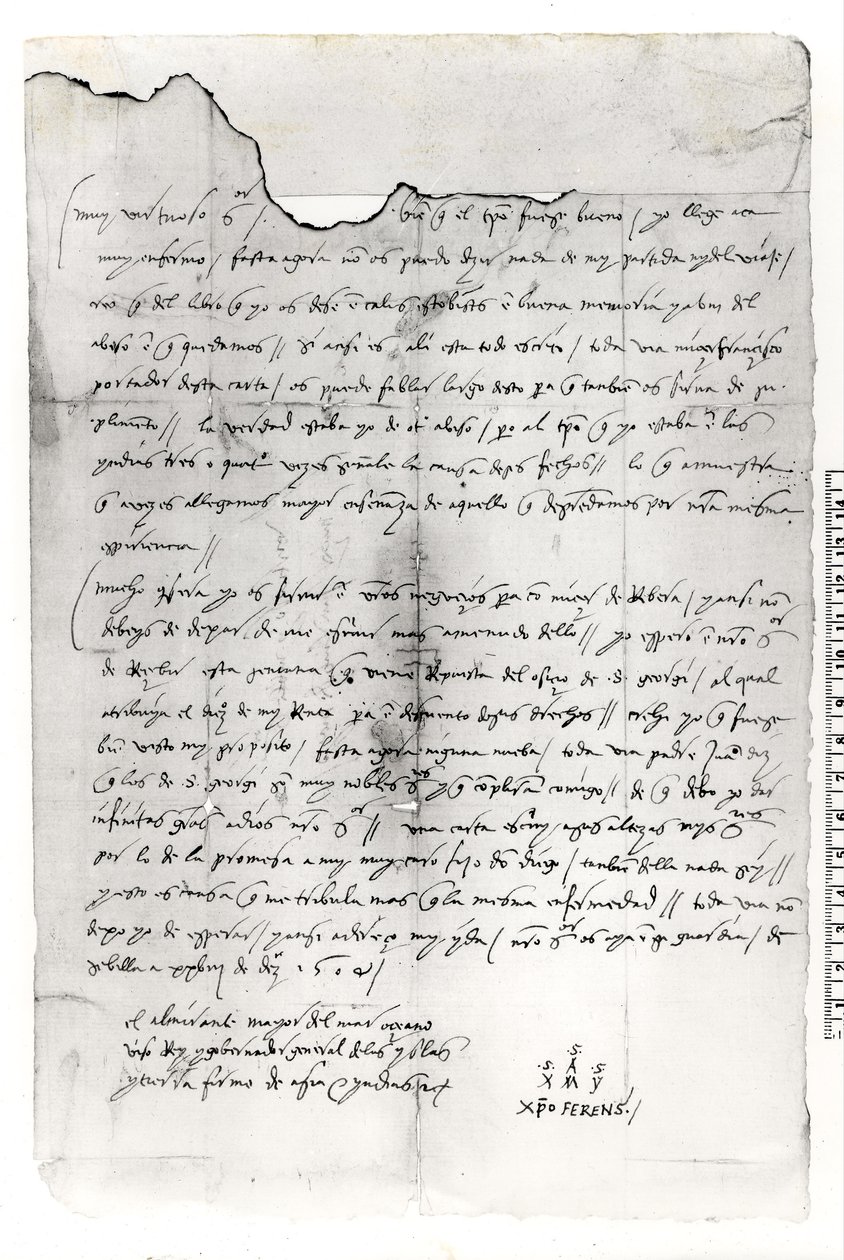 Frammento di lettera scritta da Cristoforo Colombo da Unbekannt Unbekannt