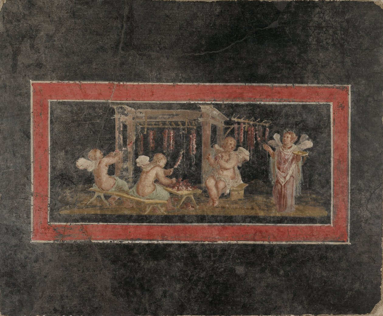 Frammento di affresco con quattro cupidi che appendono ghirlande da Unbekannt Unbekannt