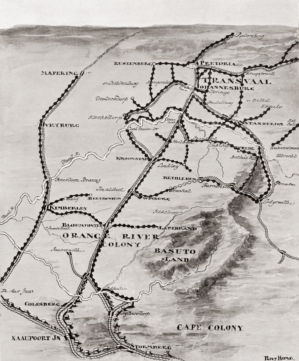 Mappa del Sistema di Blockhouse di Lord Kitchener in Sudafrica, 1916 da Unbekannt Unbekannt