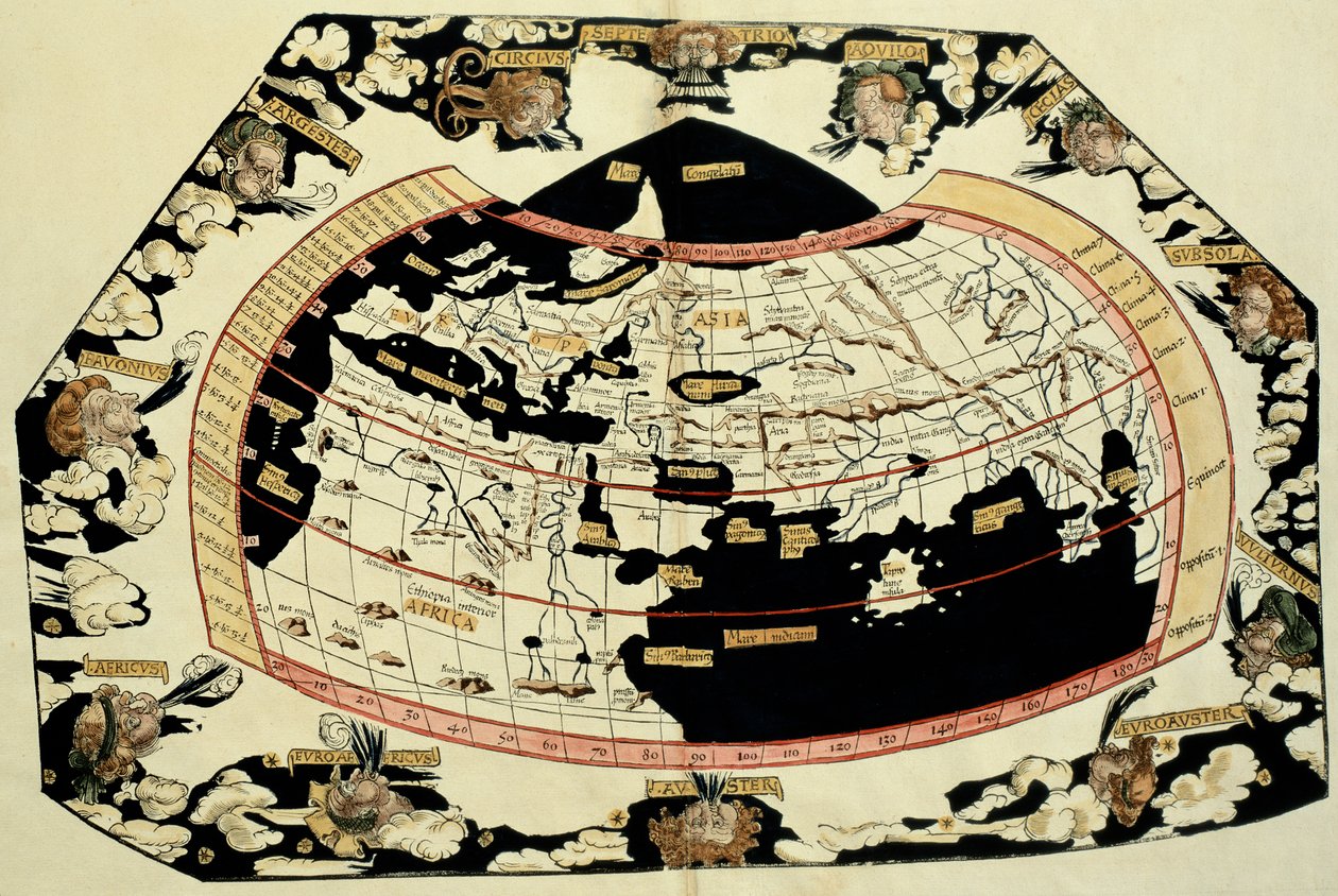 Mappa del mondo, basata su descrizioni e coordinate date in 