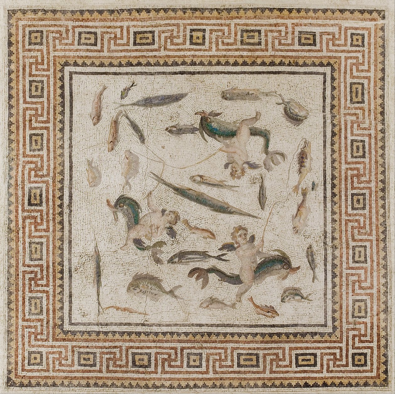 Mosaico marino (pannello centrale di tre pannelli da un pavimento) da Unbekannt Unbekannt