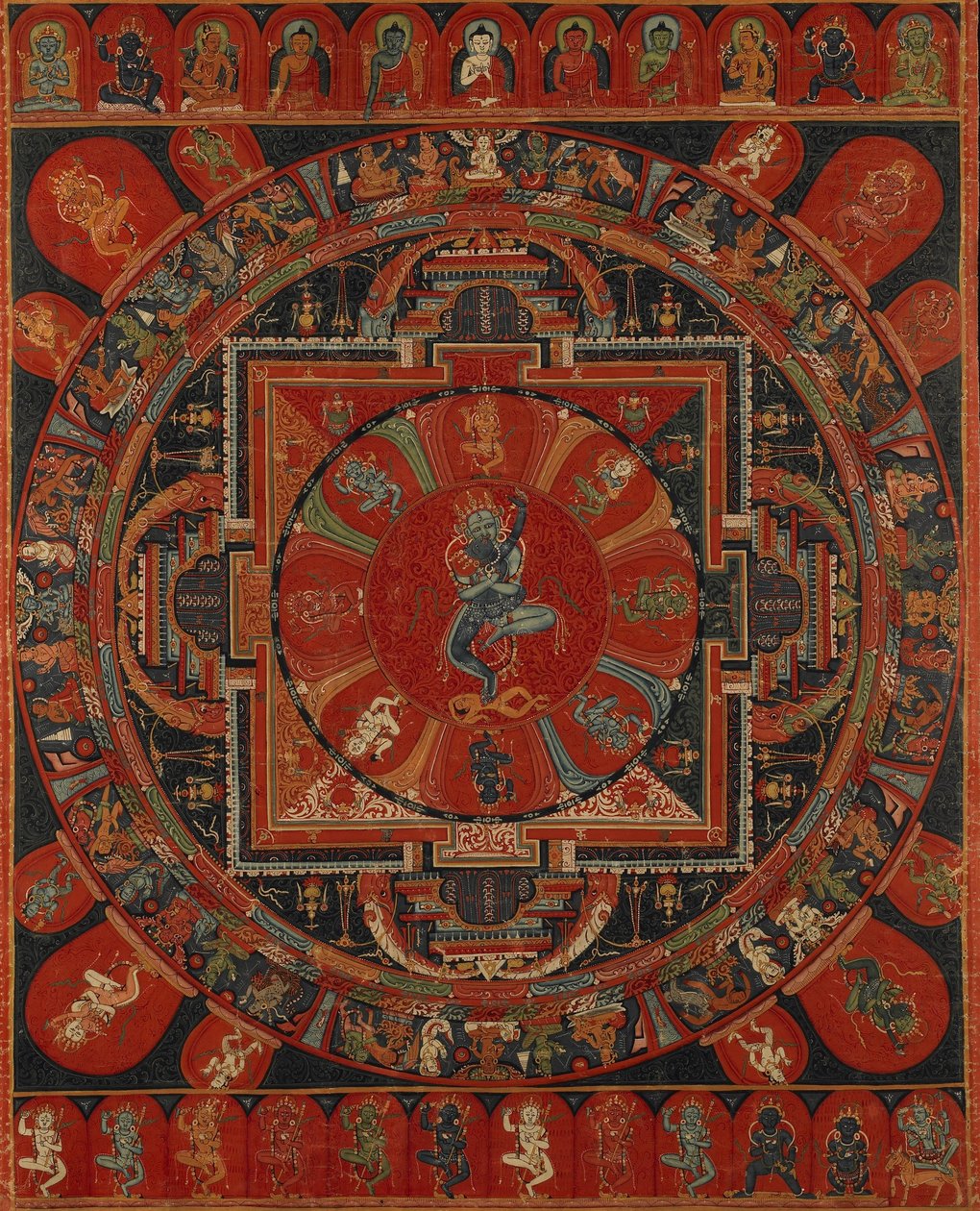 Mandala a nove divinità di Hevajra a due braccia da Unbekannt Unbekannt