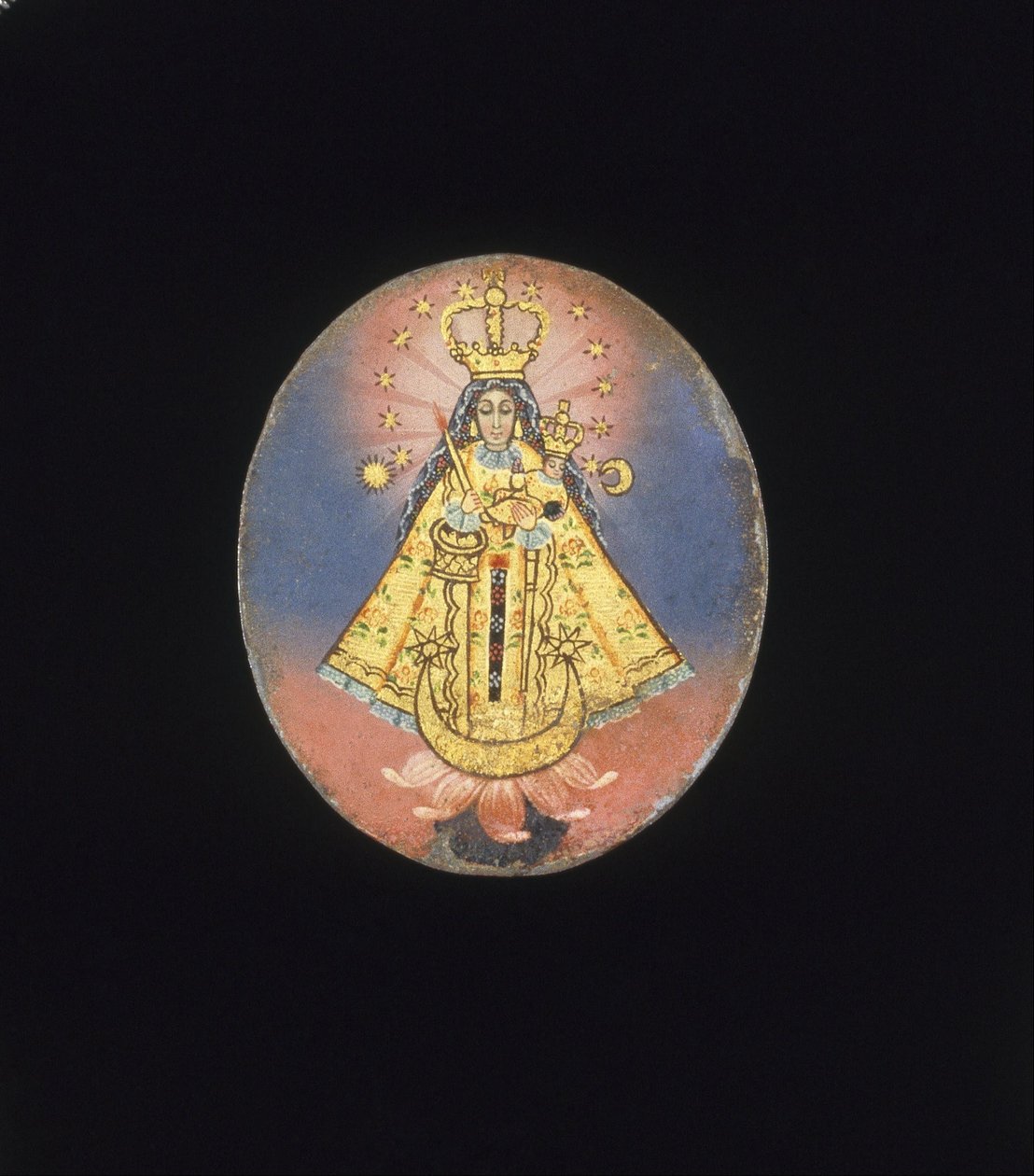 Medaglione dipinto Recto- Vergine di Copacabana Verso- Crocifissione con la Vergine Addolorata, Maria Maddalena da Unbekannt Unbekannt