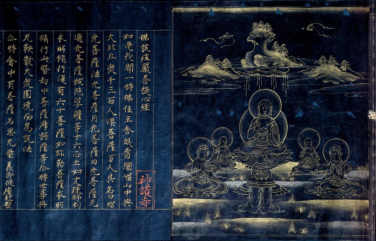 Frontespizio del Sutra che raffigura il Buddha predicante (dettaglio) da Unbekannt Unbekannt