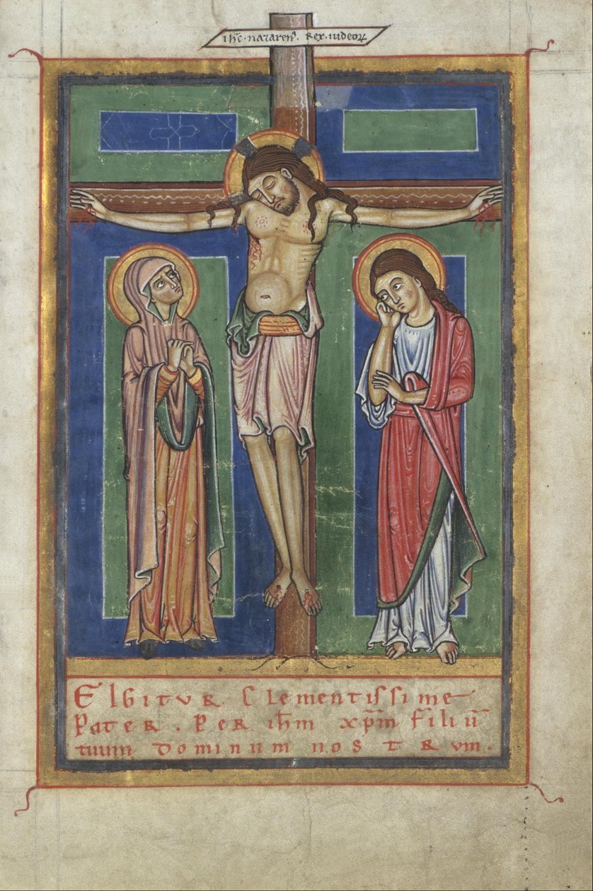 Pagina del canone da un sacramentario, con la crocifissione da Unbekannt Unbekannt