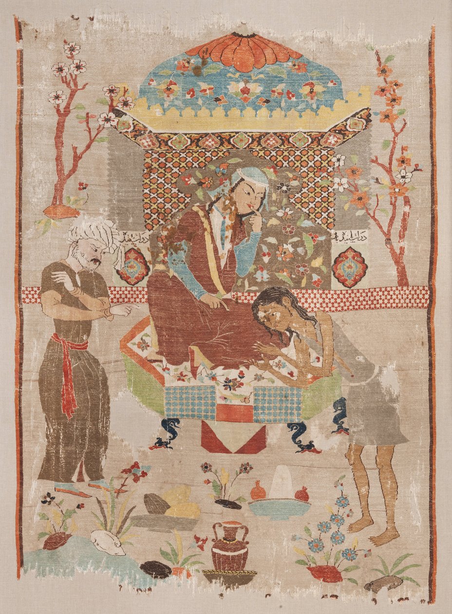 Arazzo di seta che raffigura la storia di Leila e Majnun da Unbekannt Unbekannt