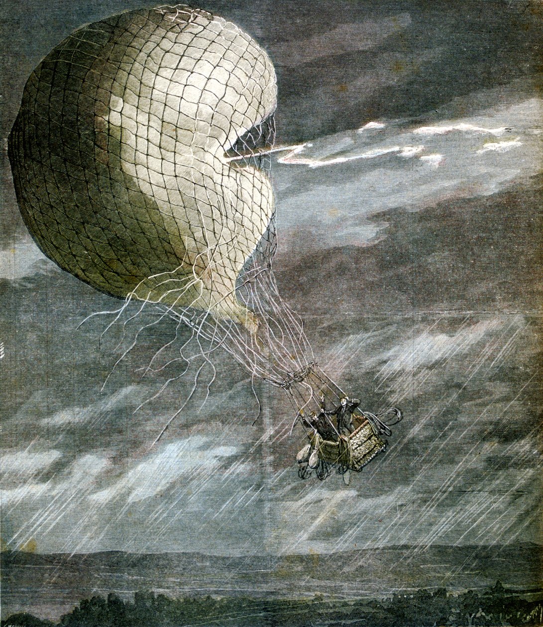 Un pallone colpito da un fulmine vicino a Chicago, Illinois, USA, 1891 da Unbekannt