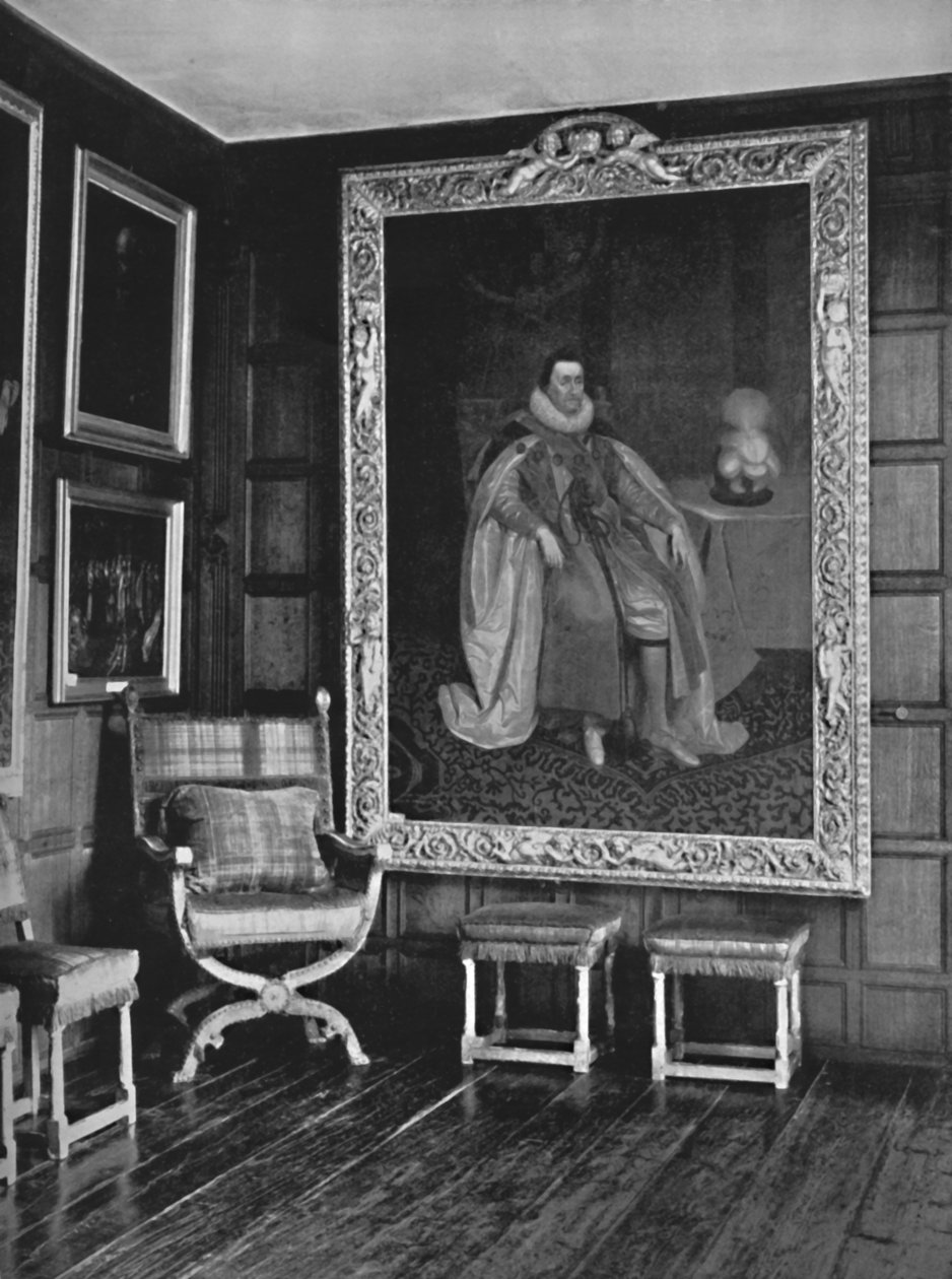 Un angolo della Leicester Gallery, Knole. Con ritratto di Giacomo I da Unbekannt