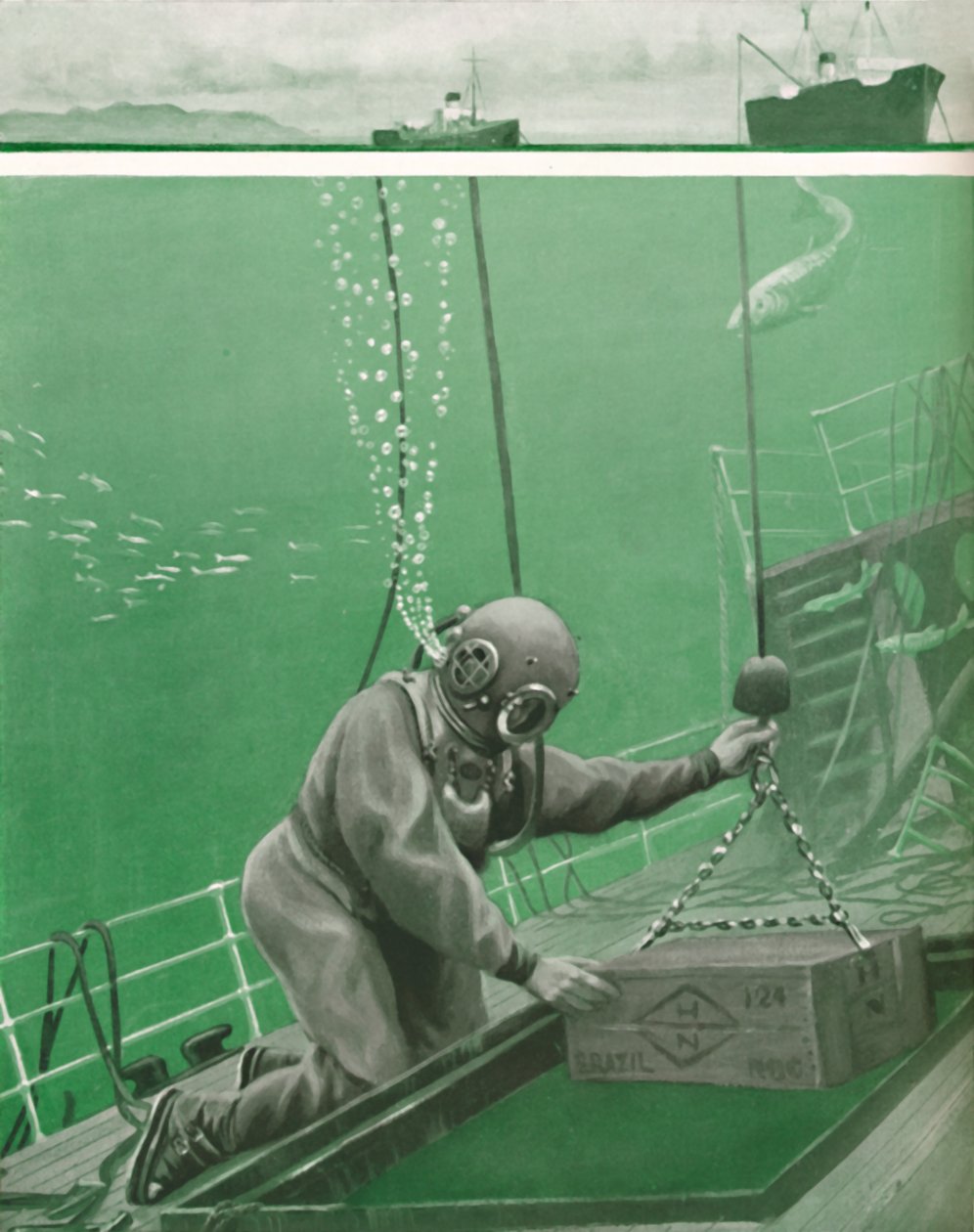Un subacqueo che lavora sotto enorme pressione, 1935 da Unbekannt