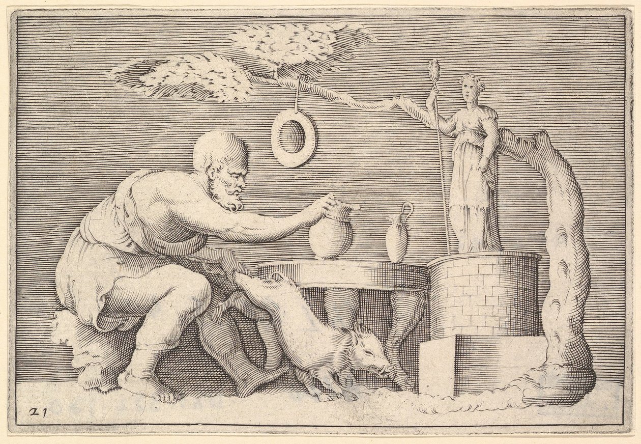 Un fauno o satiro che prepara un maiale per il sacrificio da Unbekannt