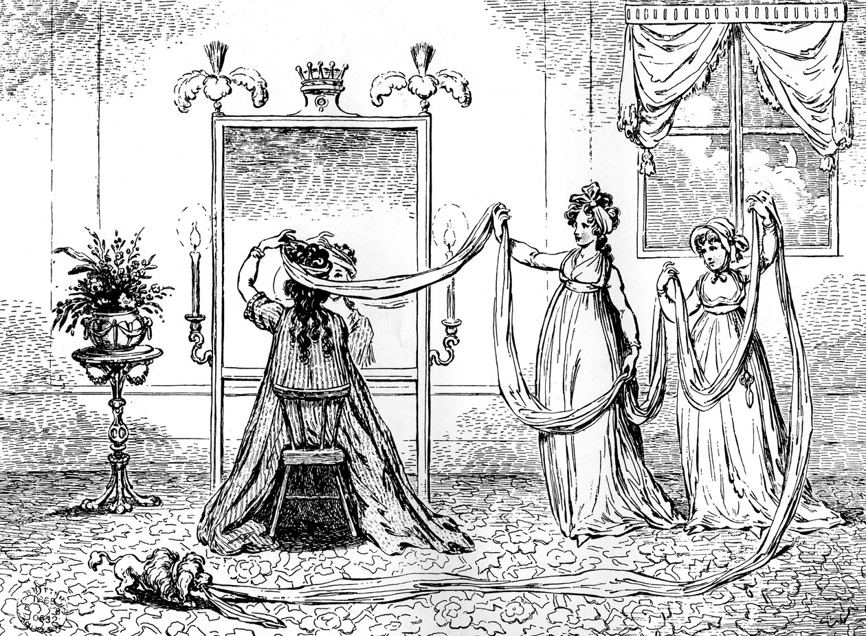 Una signora che si mette il cappello, giugno 1795 da Unbekannt
