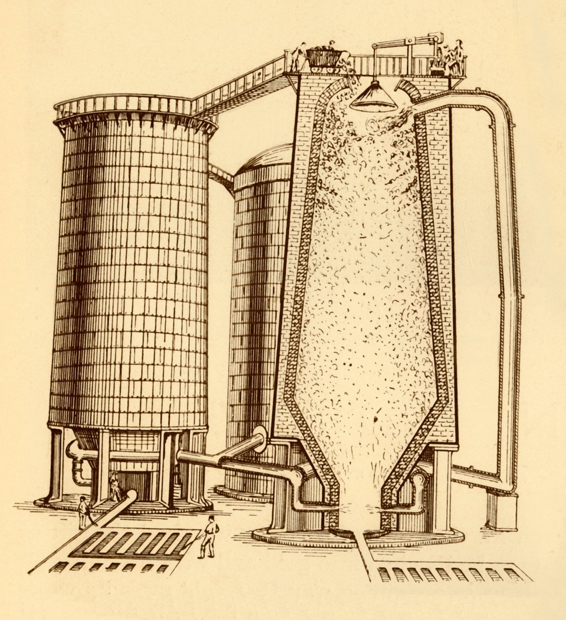 Una serie di moderni altiforni mostrati in sezione, c1930 da Unbekannt