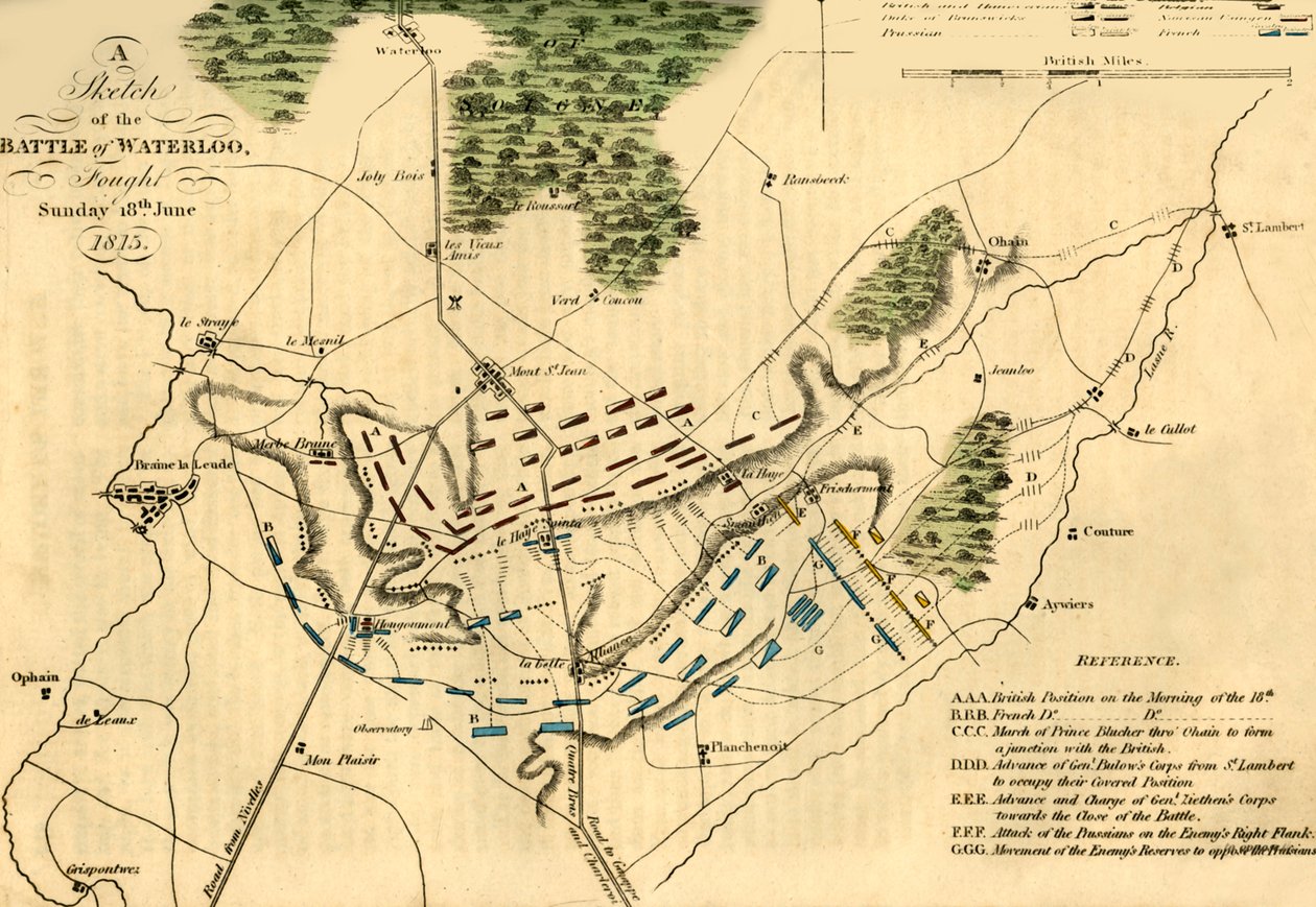 Schizzo della battaglia di Waterloo, 18 giugno 1815 da Unbekannt