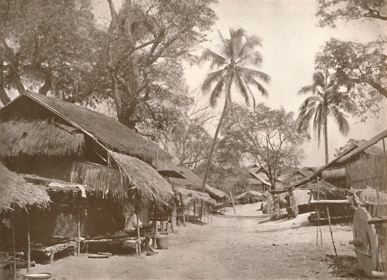 Una tipica scena di villaggio birmano, 1900 da Unbekannt