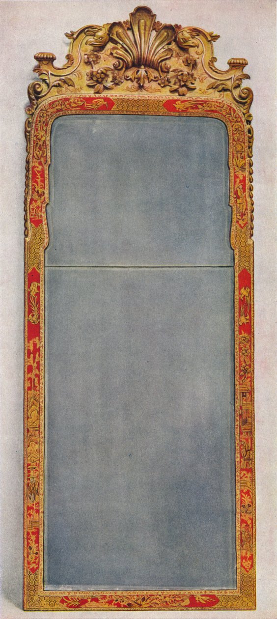 Uno specchio molto raro del c1720 in cornice decorata con lacca rossa da Unbekannt