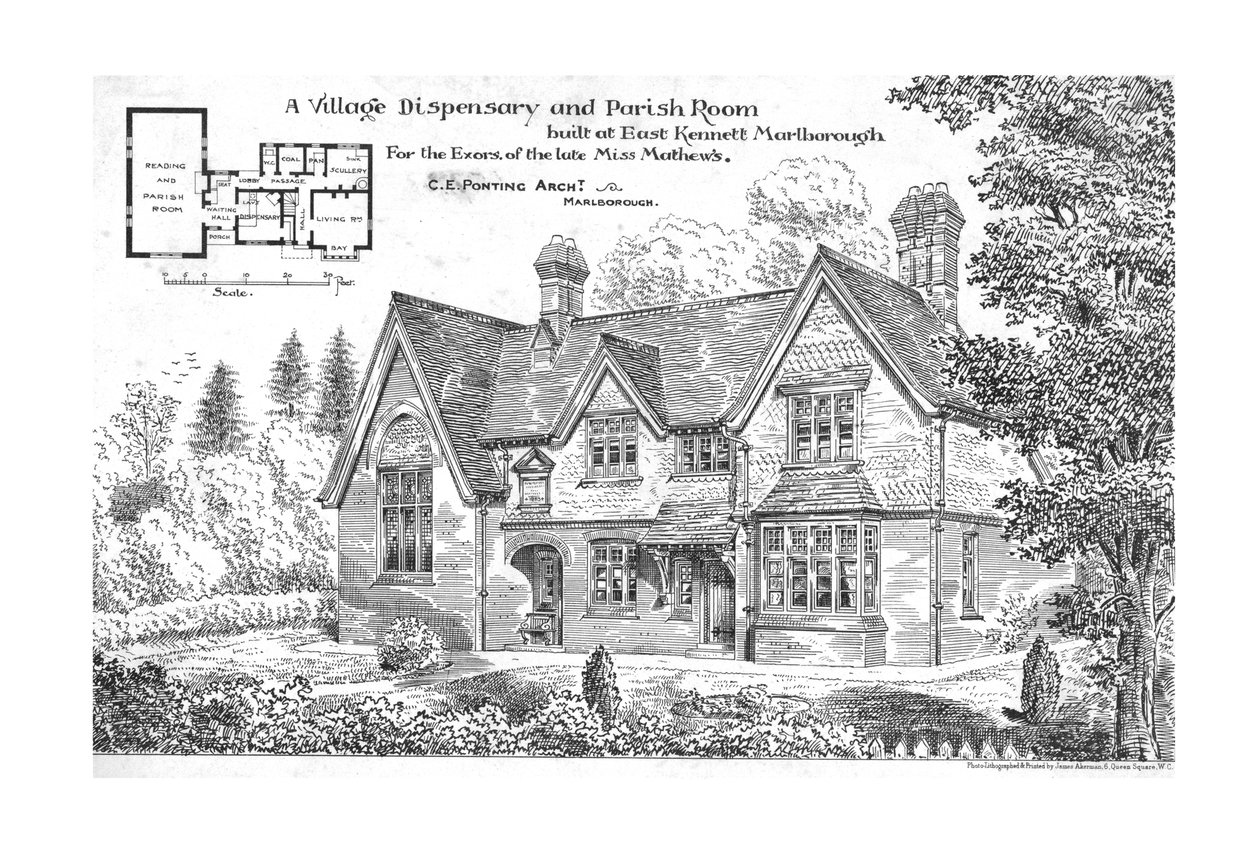 Un dispensario del villaggio e una sala parrocchiale costruiti a East Kennett, Marlborough, 1884 da Unbekannt