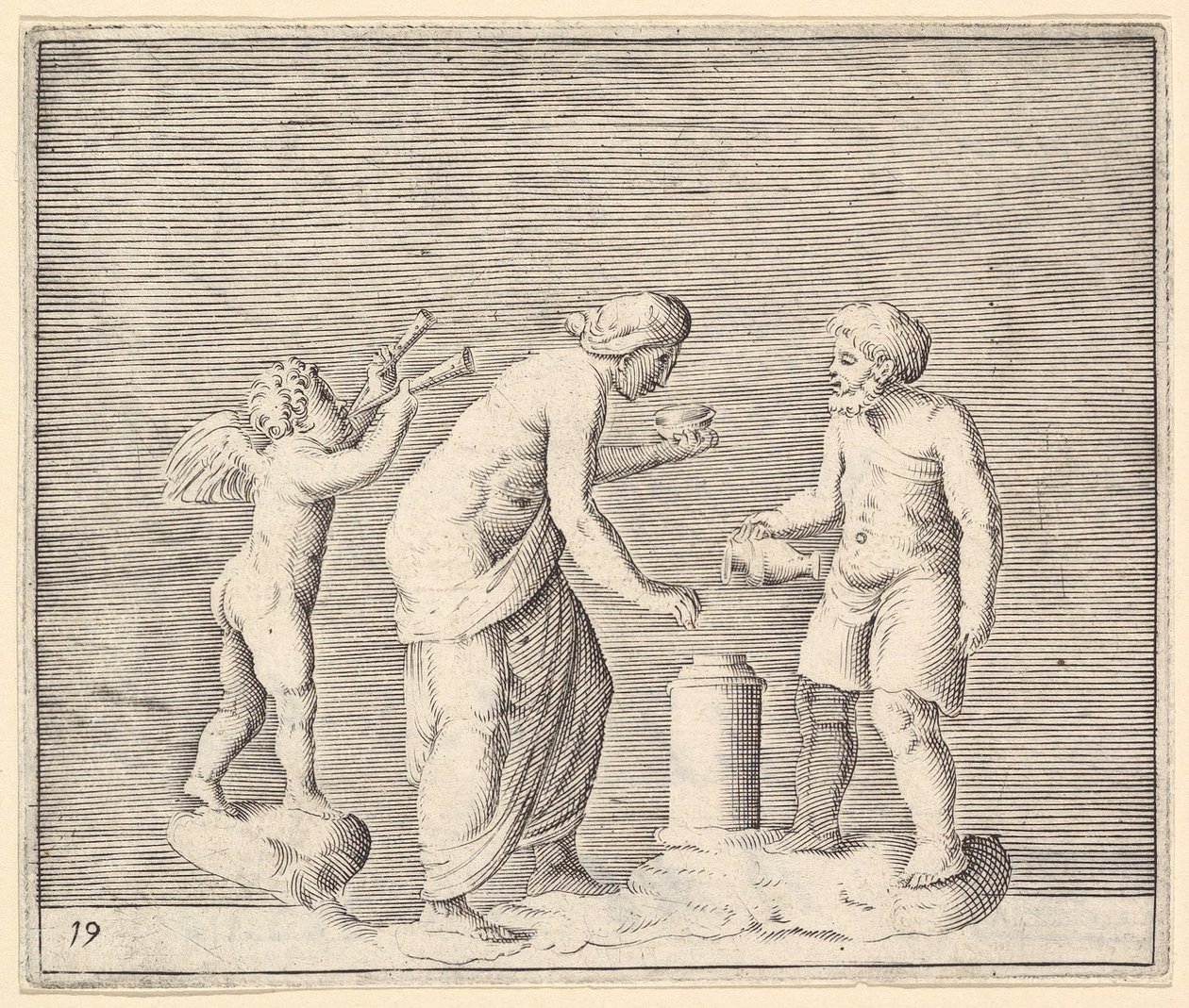 Una Donna e un Uomo che Sacrificano alla Presenza di Cupido, pubblicato ca. 1599-1622 da Unbekannt