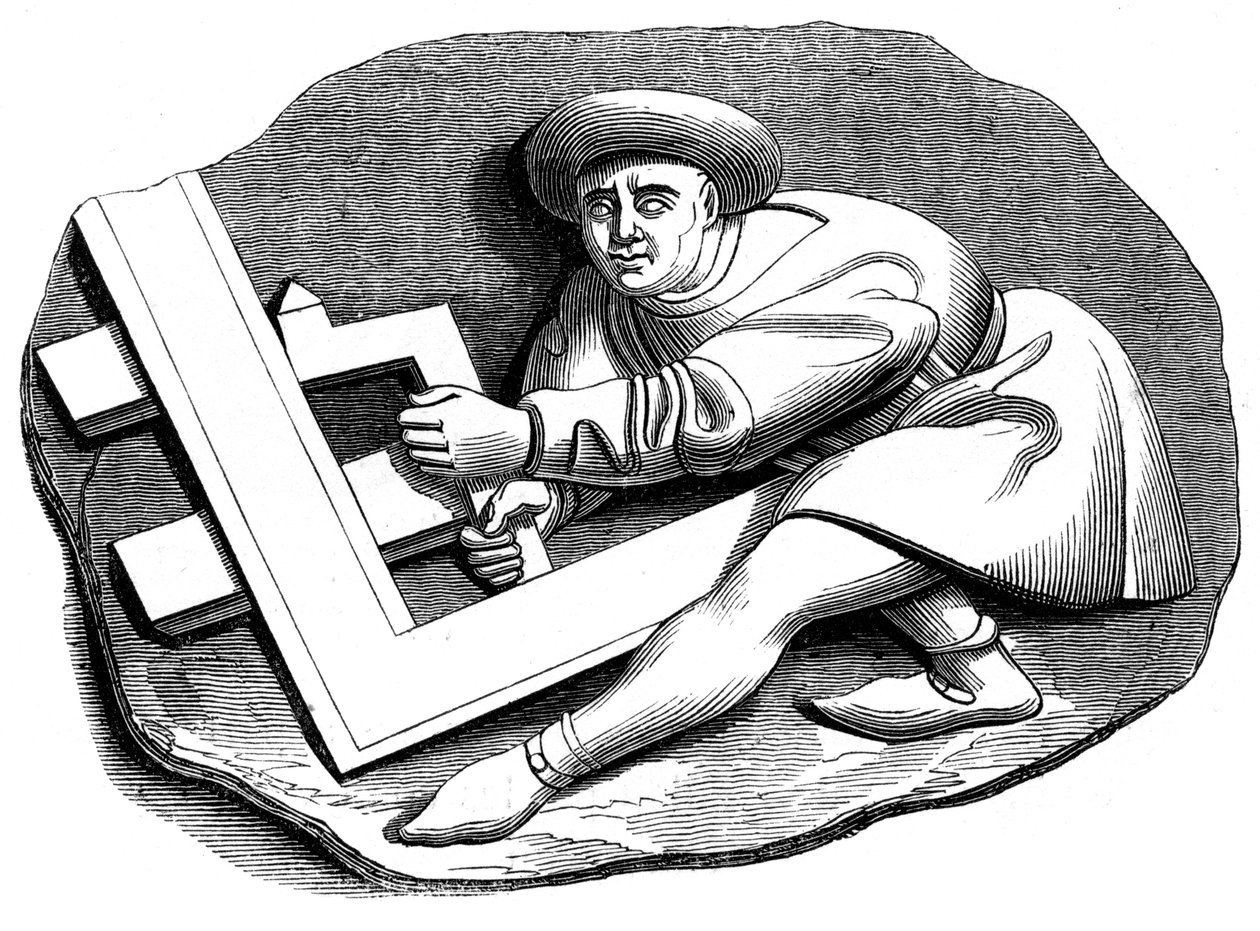 Apprendista falegname che lavora a un pezzo di prova, XV secolo, 1849 da Unbekannt