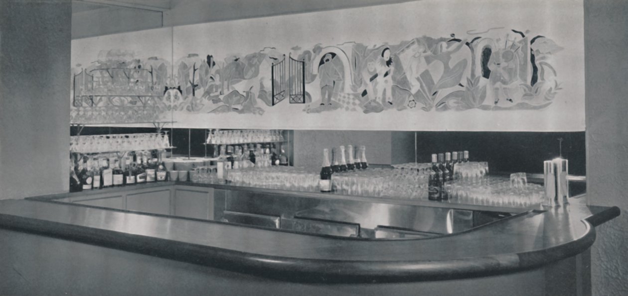 Murale di un cocktail bar in linoleum scolpito e smaltato al Berkeley Hotel, Montreal, 1942 da Unbekannt