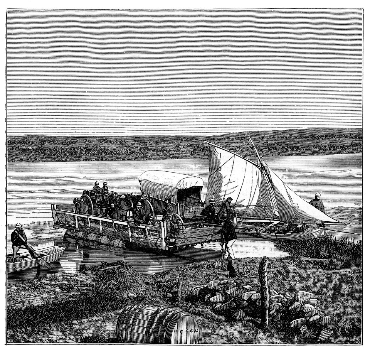 Un traghetto sul fiume Vaal, Transvaal, Sudafrica, c1890 da Unbekannt