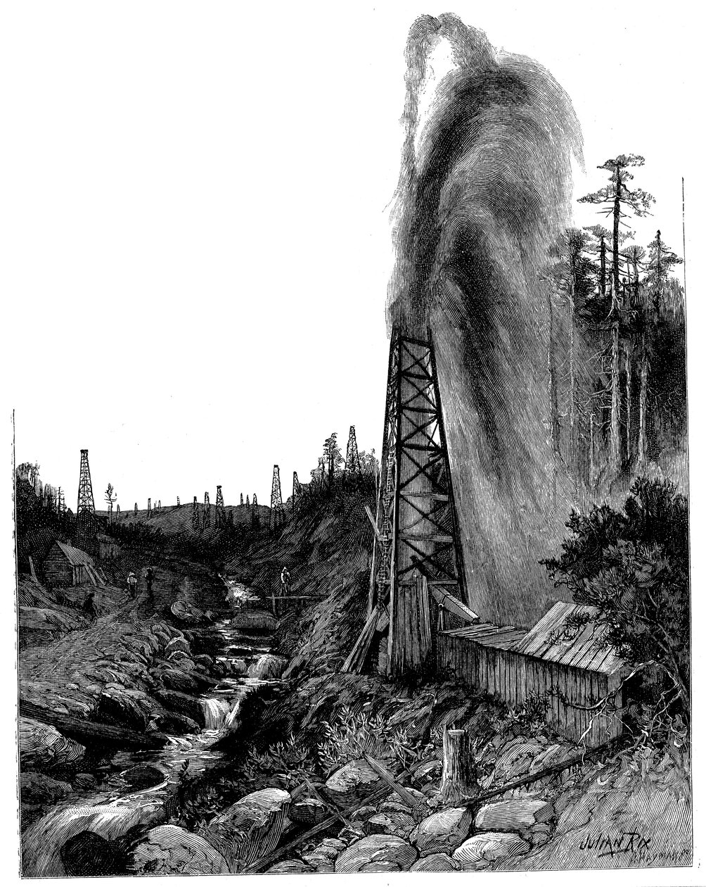 Un pozzo petrolifero nei campi petroliferi della Pennsylvania, USA, 1886 da Unbekannt