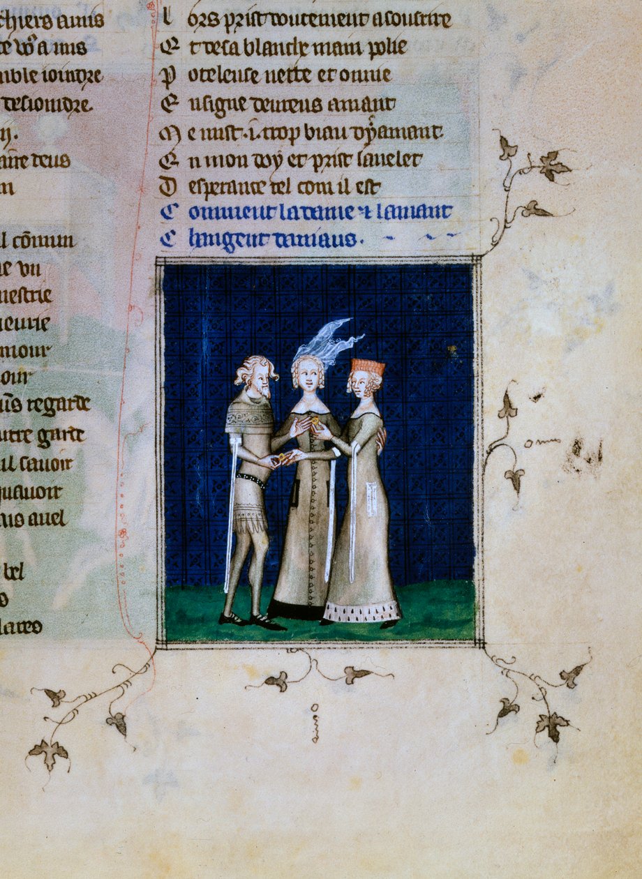 Un cavaliere e una dama che si scambiano anelli, c. 1350 da Unbekannt
