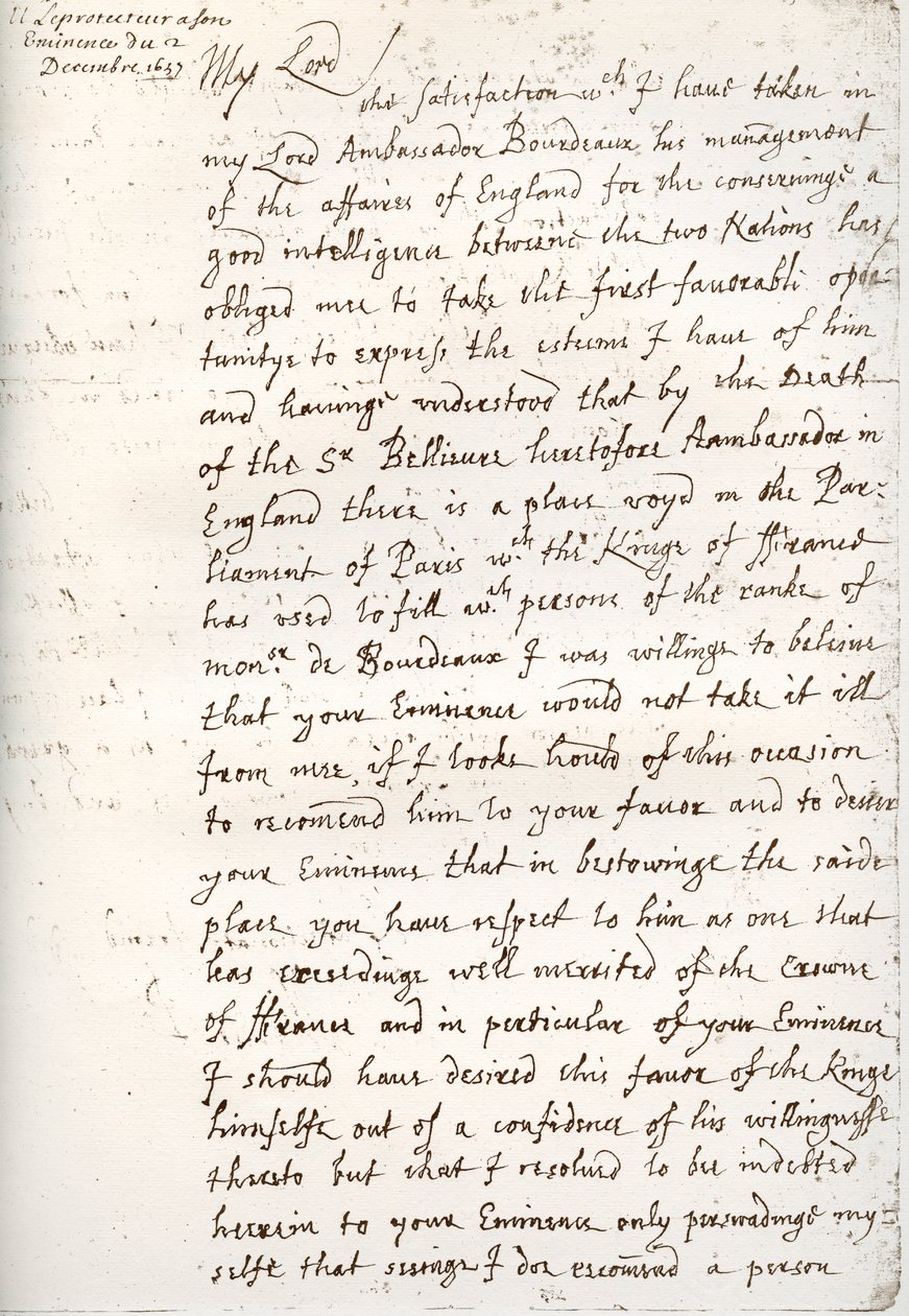 Lettera di Oliver Cromwell al Cardinale Mazarin, 4 dicembre 1657, 1899 da Unbekannt