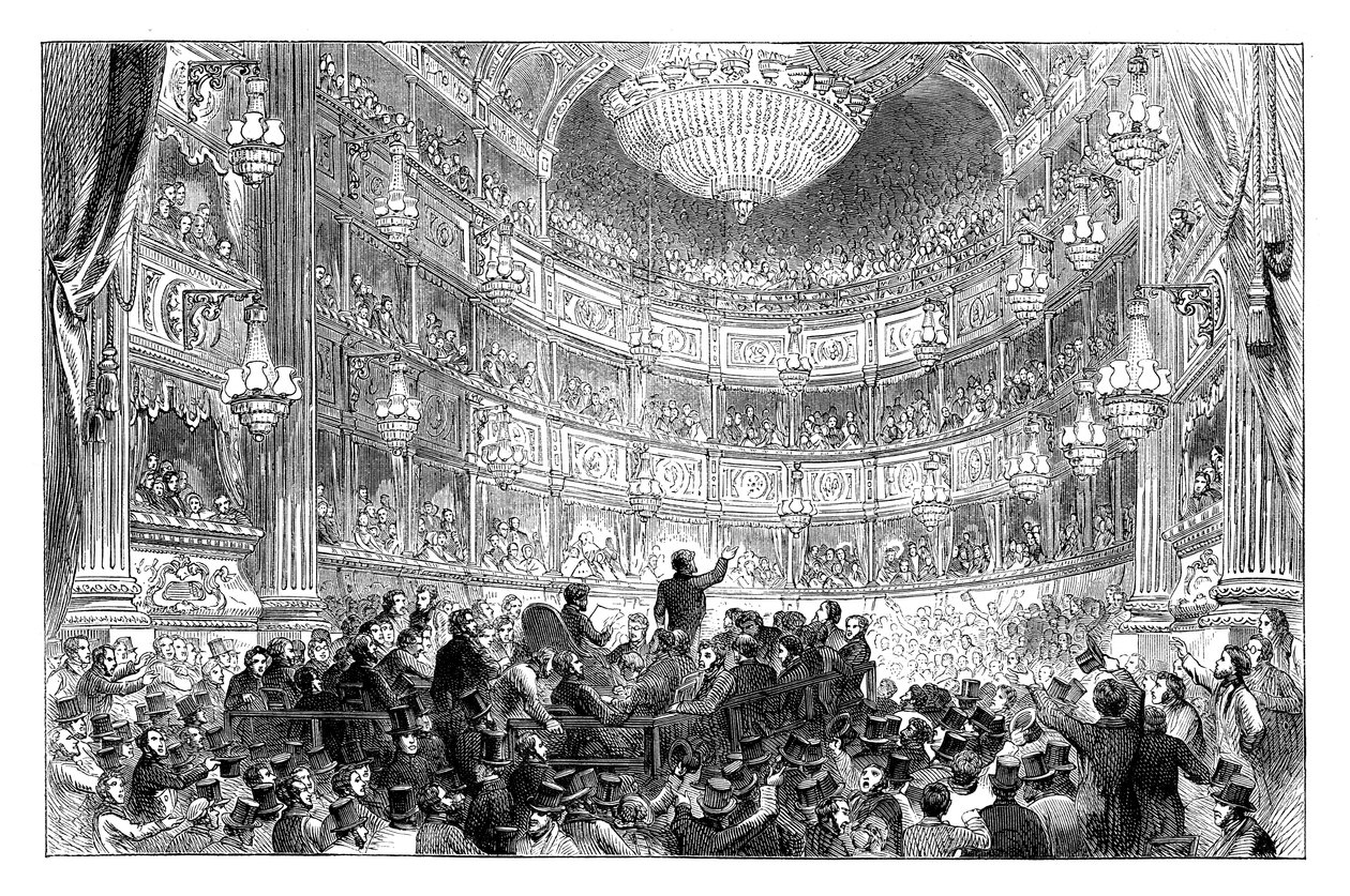 Un incontro della Anti-Corn Law League al Drury Lane Theatre, Londra, 1838 c1895 da Unbekannt