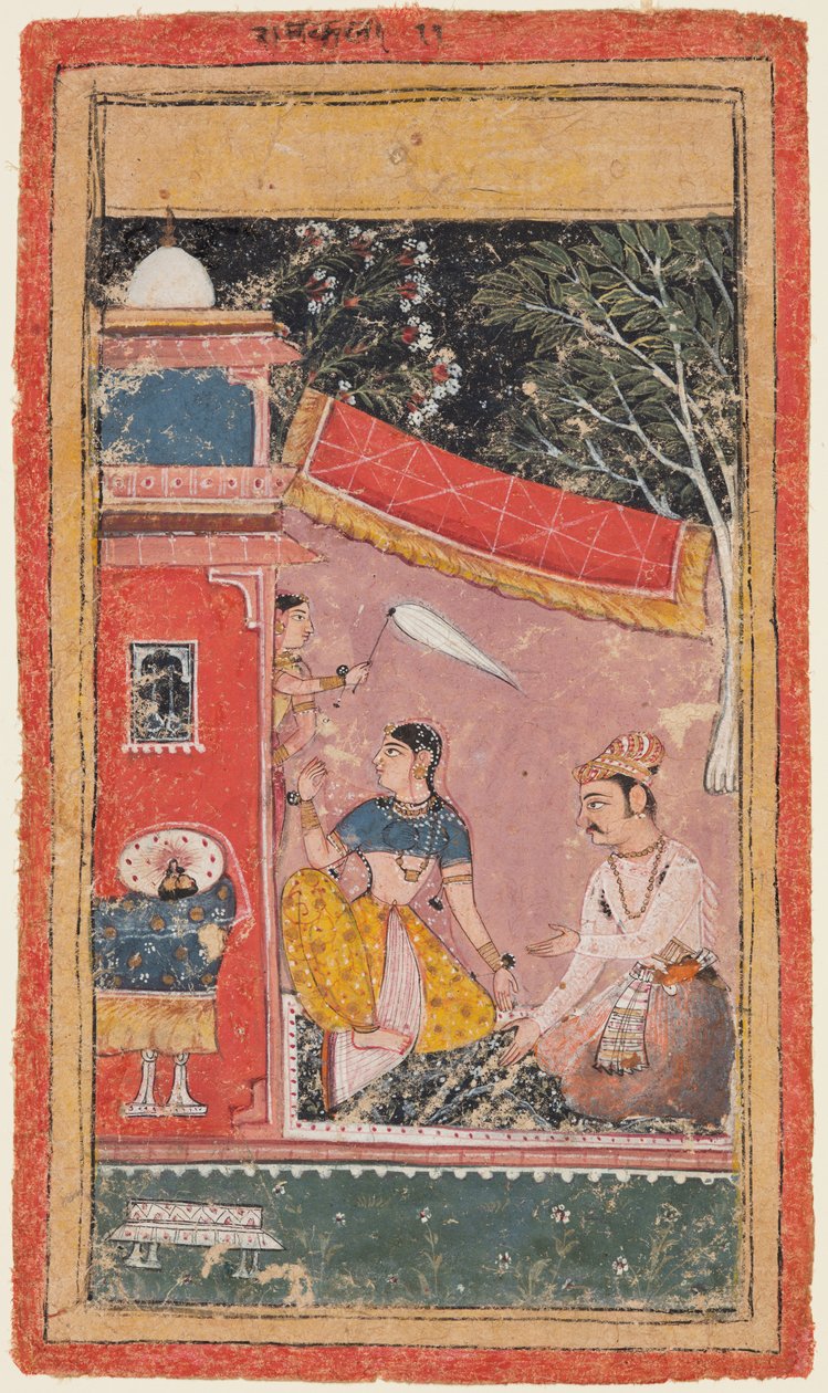 Una pagina da una serie Ragamala: Ramakali Ragini di Hindol Raga, c. 1610 da Unbekannt