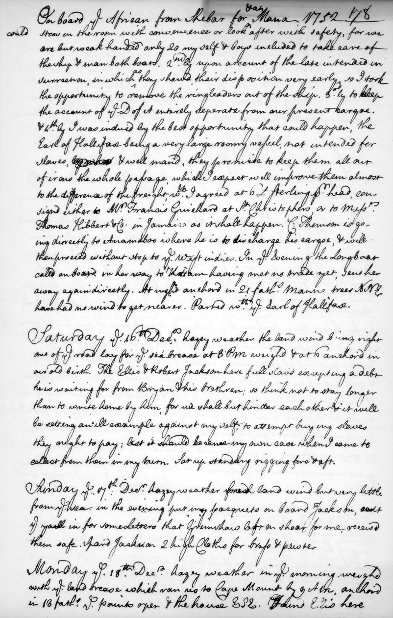 Una pagina dal diario di John Newton, 1750-1754 da Unbekannt