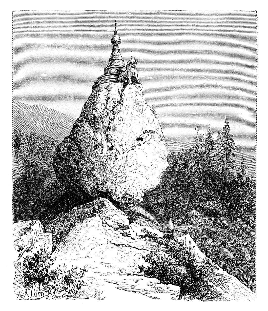 Una pagoda su un masso, 1895 da Unbekannt