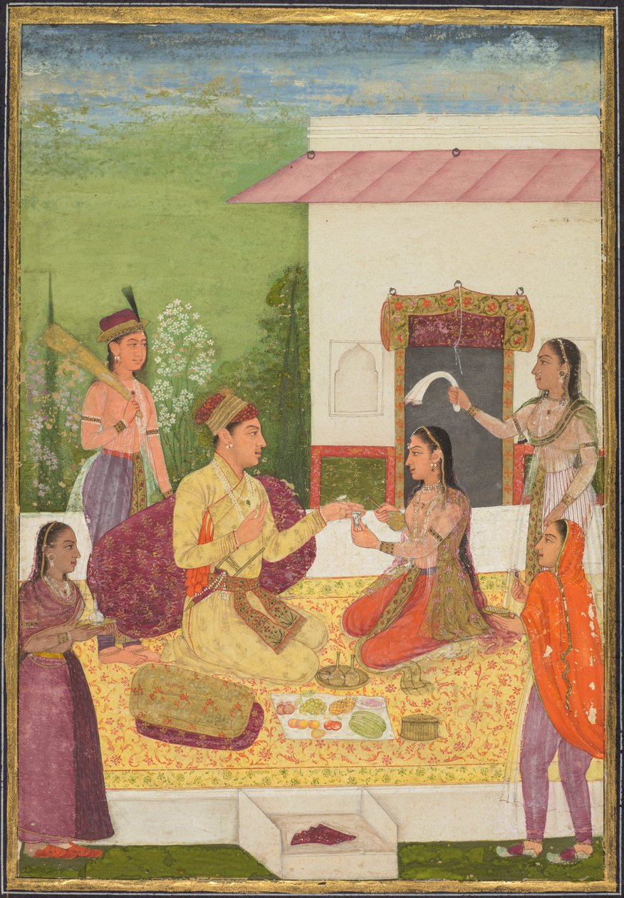 Un principe che conversa con una donna mentre prende rinfreschi su una terrazza, c. 1710-1720 da Unbekannt