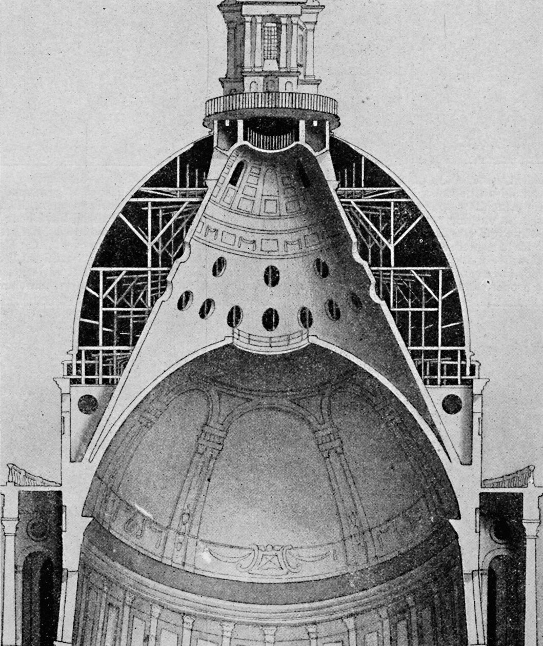 Disegno sezionale della grande cupola di Sir Christopher Wren da Unbekannt