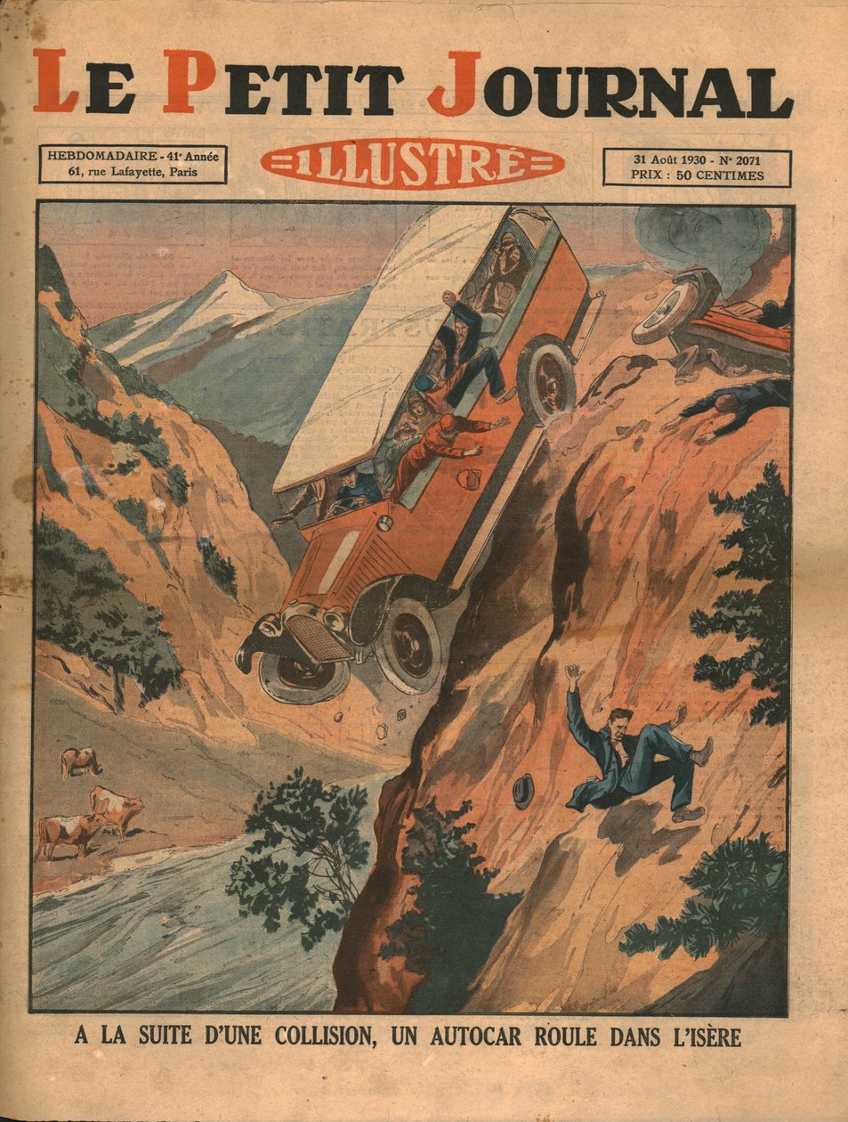 Un veicolo cade nel fiume Isere dopo un incidente, 1930 da Unbekannt