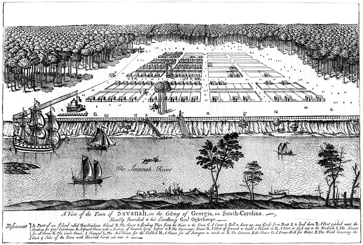 Veduta della città di Savanah, nella colonia della Georgia, Carolina del Sud, 1741, c1880 da Unbekannt