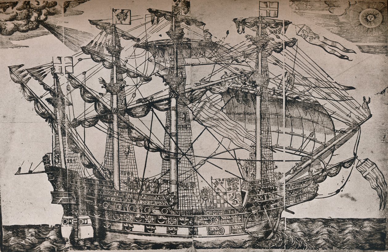 Una xilografia di una nave che si crede sia l