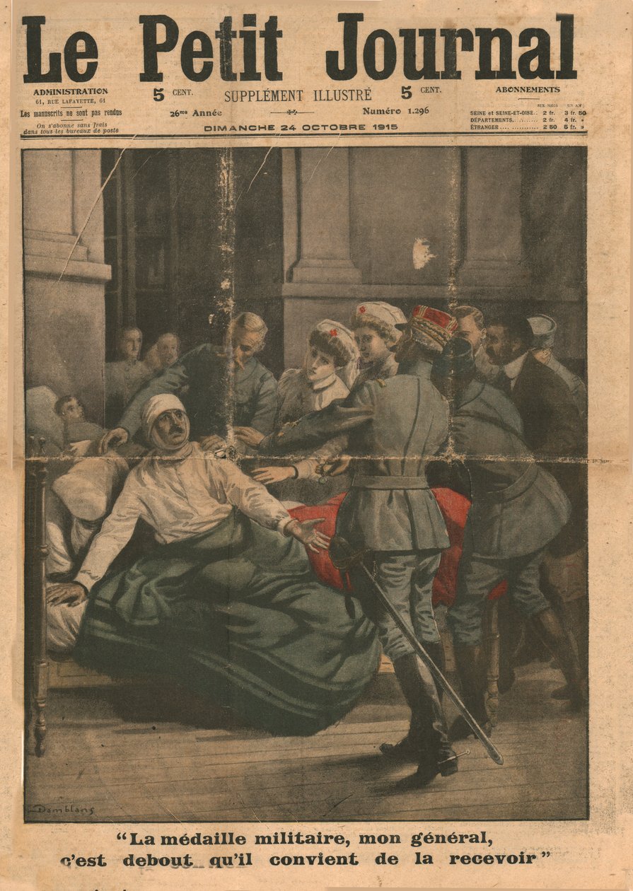 Un uomo ferito tenta di alzarsi per ricevere la sua medaglia, 1915 da Unbekannt