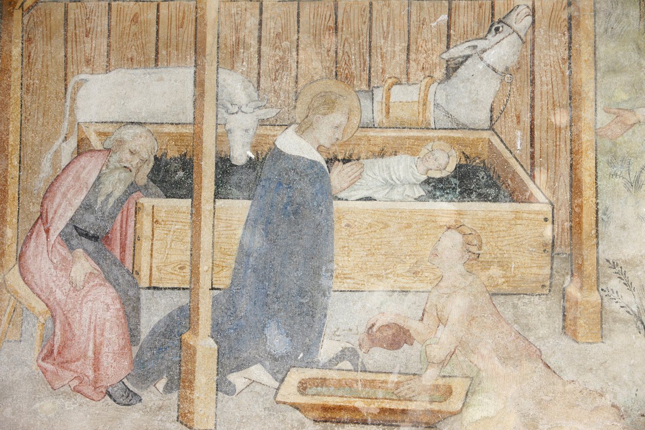Abbazia di Abondance affresco: scena della natività, Abondance, Francia da Unbekannt