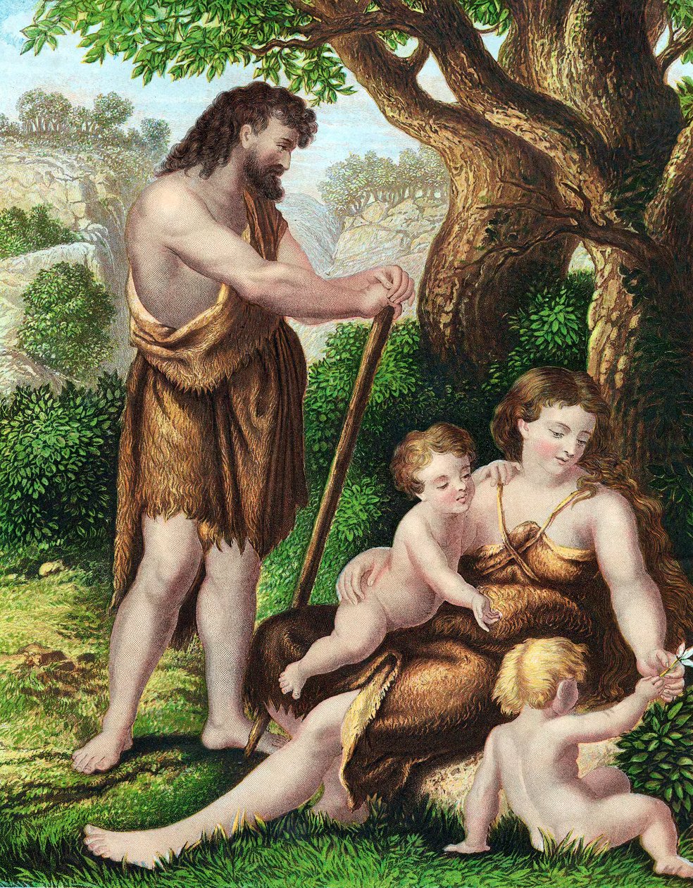 Adamo ed Eva con i loro figli, Caino e Abele, riposano nel deserto, c1860 da Unbekannt